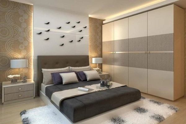 A Bedroom With Accent Wall and Floor-to-Ceilling Wardrobe